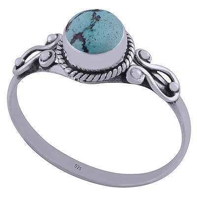 Gorgeous Handwork Around Turquoise Round Shape 925 Sterling Solid Silver Ring - R3401857-133