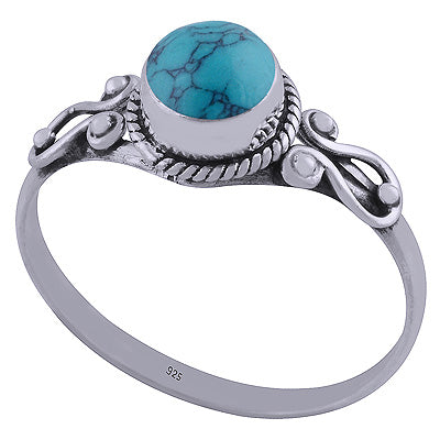 Gorgeous Handwork Around Turquoise Round Shape 925 Sterling Solid Silver Ring - R3401857-136