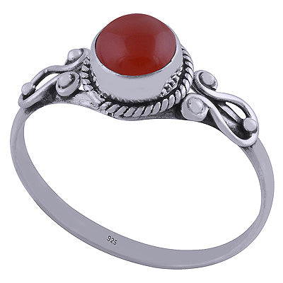 Gorgeous Handwork Around Carnelian Round Shape 925 Sterling Solid Silver Ring - R3401857-152