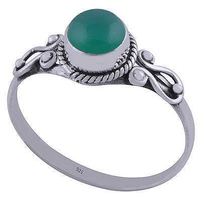 Gorgeous Handwork Around Green Onyx Round Shape 925 Sterling Solid Silver Ring - R3401857-154