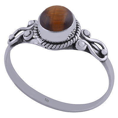 Gorgeous Handwork Around Tiger's Eye Round Shape 925 Sterling Solid Silver Ring - R3401857-155