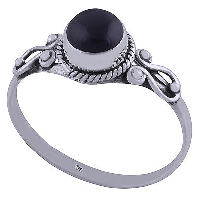 Gorgeous Handwork Around Black Onyx Round Shape 925 Sterling Solid Silver Ring - R3401857-159