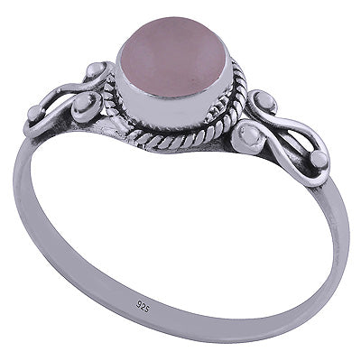Gorgeous Handwork Around Rose Quartz Round Shape 925 Sterling Solid Silver Ring - R3401857-162