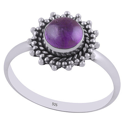 Stunning Wire & Rawa Work Around Amethyst Round Shape 925 Sterling Solid Silver Ring - R3401859-1