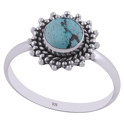 Stunning Wire & Rawa Work Around Turquoise Round Shape 925 Sterling Solid Silver Ring - R3401859-10