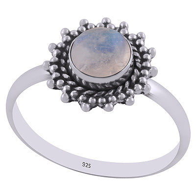 Stunning Wire & Rawa Work Around Rainbow Moonstone Round Shape 925 Sterling Solid Silver Ring - R3401859-20