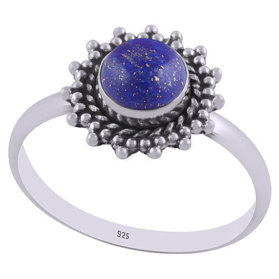 Stunning Wire & Rawa Work Around Lapis Round Shape 925 Sterling Solid Silver Ring - R3401859-32