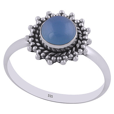 Stunning Wire & Rawa Work Around Blue Chalcedony Round Shape 925 Sterling Solid Silver Ring - R3401859-45