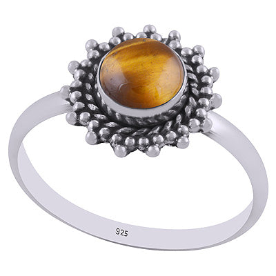 Stunning Wire & Rawa Work Around Tiger's Eye Round Shape 925 Sterling Solid Silver Ring - R3401859-48