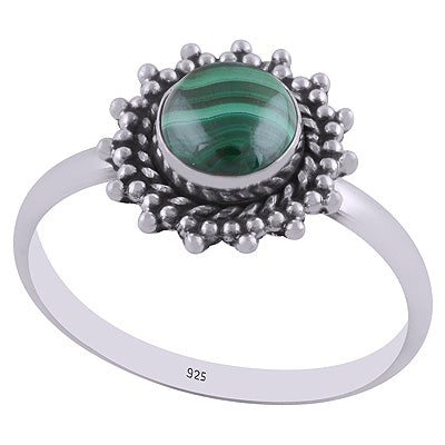 Stunning Wire & Rawa Work Around Malachite Round Shape 925 Sterling Solid Silver Ring - R3401859-52