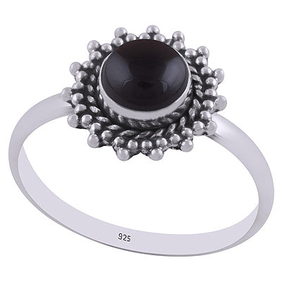 Stunning Wire & Rawa Work Around Black Onyx Round Shape 925 Sterling Solid Silver Ring - R3401859-56