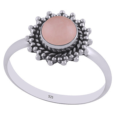 Stunning Wire & Rawa Work Around Rose Quartz Round Shape 925 Sterling Solid Silver Ring - R3401859-66