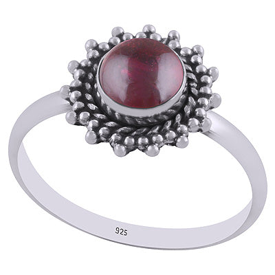 Stunning Wire & Rawa Work Around Garnet Round Shape 925 Sterling Solid Silver Ring - R3401859-7