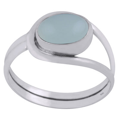 Gorgeous Split Work Around Aqua Chalcedony Oval Shape 925 Sterling Solid Silver Ring - R3401860-48