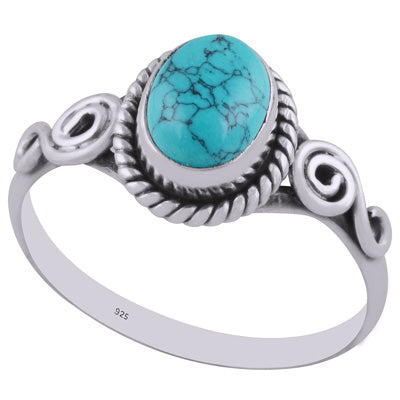 Stunning Wire Work Around Turquoise Oval Shape 925 Sterling Solid Silver Ring - R3401892-73