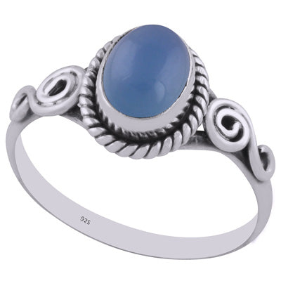 Stunning Wire Work Around Blue Chalcedony Oval Shape 925 Sterling Solid Silver Ring - R3401892-79