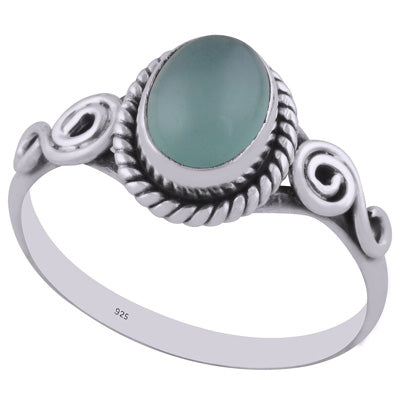 Stunning Wire Work Around Aqua Chalcedony Oval Shape 925 Sterling Solid Silver Ring - R3401892-80