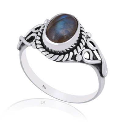 Beautiful Handwork Around Labradorite Oval Shape 925 Sterling Solid Silver Ring - R3401893-23