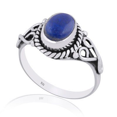 Beautiful Handwork Around Lapis Oval Shape 925 Sterling Solid Silver Ring - R3401893-29