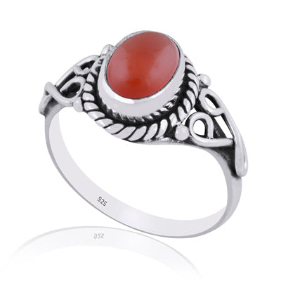 Beautiful Handwork Around Carnelian Oval Shape 925 Sterling Solid Silver Ring - R3401893-34