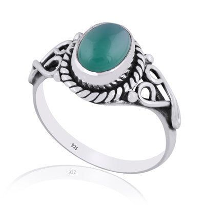 Beautiful Handwork Around Green Onyx Oval Shape 925 Sterling Solid Silver Ring - R3401893-36