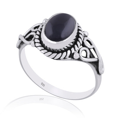 Beautiful Handwork Around Black Onyx Oval Shape 925 Sterling Solid Silver Ring - R3401893-47