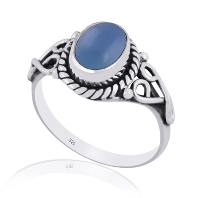 Beautiful Handwork Around Blue Chalcedony Oval Shape 925 Sterling Solid Silver Ring - R3401893-53