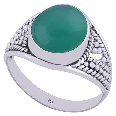 Stunning Handcrafted Work Around Green Onyx Oval Shape 925 Sterling Solid Silver Ring - R3401904-25