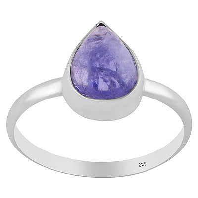 Plain Collet Natural Tanzanite Pear Shape 925 Sterling Solid Silver Ring - R3401941-26