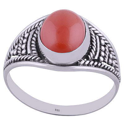 Stunning Textured work Around Carnelian Oval Shape 925 Sterling Solid Silver Ring - R3401957-24