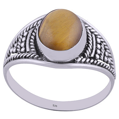 Stunning Textured work Around Tiger's Eye Oval Shape 925 Sterling Solid Silver Ring - R3401957-31