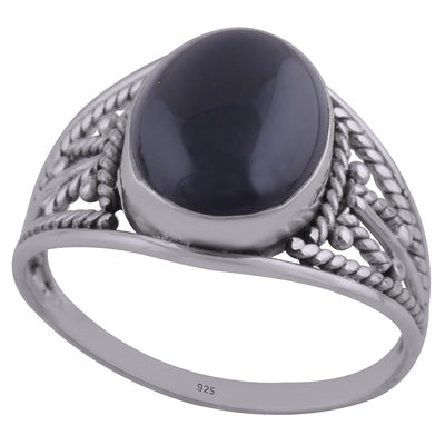 Beautiful Hand Work on Shank Black Onyx Oval Shape 925 Sterling Solid Silver Ring - R3401958-46
