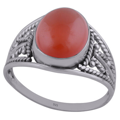 Beautiful Hand Work on Shank Carnelian Oval Shape 925 Sterling Solid Silver Ring - R3401958-47