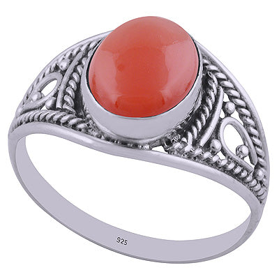 Gorgeous Textured Wire Work Around Carnelian Oval Shape 925 Sterling Solid Silver Ring - R3401959-22