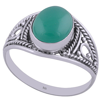 Gorgeous Textured Wire Work Around Green Onyx Oval Shape 925 Sterling Solid Silver Ring - R3401959-26
