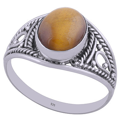 Gorgeous Textured Wire Work Around Tiger's Eye Oval Shape 925 Sterling Solid Silver Ring - R3401959-29