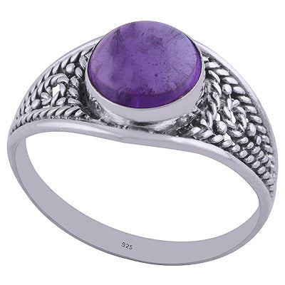 Alluring Handwork Around Amethyst Round Shape 925 Sterling Solid Silver Ring - R3401960-1