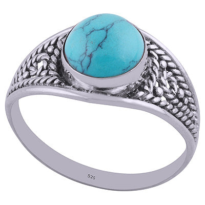 Alluring Handwork Around Turquoise Round Shape 925 Sterling Solid Silver Ring - R3401960-10