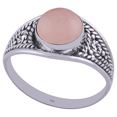 Alluring Handwork Around Rose Quartz Round Shape 925 Sterling Solid Silver Ring - R3401960-105
