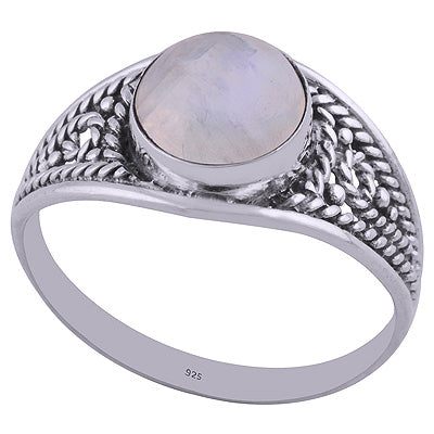 Alluring Handwork Around Rainbow Moonstone Round Shape 925 Sterling Solid Silver Ring - R3401960-14