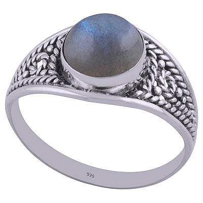 Alluring Handwork Around Labradorite Round Shape 925 Sterling Solid Silver Ring - R3401960-16
