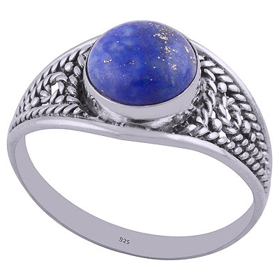 Alluring Handwork Around Lapis Round Shape 925 Sterling Solid Silver Ring - R3401960-19