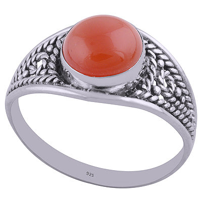 Alluring Handwork Around Carnelian Round Shape 925 Sterling Solid Silver Ring - R3401960-20