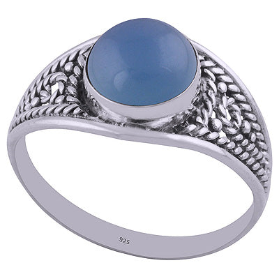 Alluring Handwork Around Blue Chalcedony Round Shape 925 Sterling Solid Silver Ring - R3401960-27