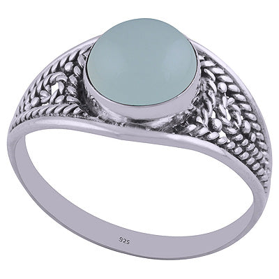 Alluring Handwork Around Aqua Chalcedony Round Shape 925 Sterling Solid Silver Ring - R3401960-28