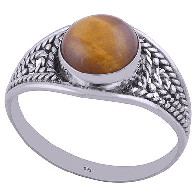 Alluring Handwork Around Tiger's Eye Round Shape 925 Sterling Solid Silver Ring - R3401960-29
