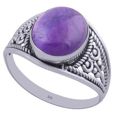 Gorgeous Handcrafted Work Around Amethyst Oval Shape 925 Sterling Solid Silver Ring - R3401972-1