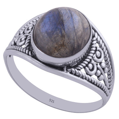 Gorgeous Handcrafted Work Around Labradorite Oval Shape 925 Sterling Solid Silver Ring - R3401972-14
