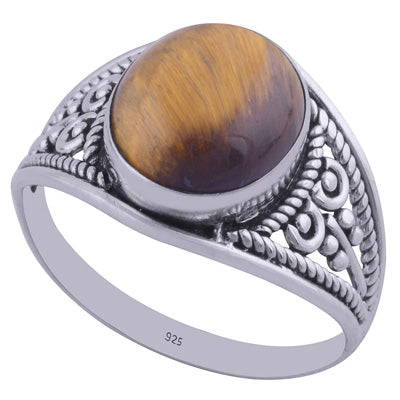 Gorgeous Handcrafted Work Around Tiger's Eye Oval Shape 925 Sterling Solid Silver Ring - R3401972-26