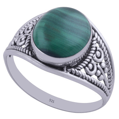 Gorgeous Handcrafted Work Around Malachite Oval Shape 925 Sterling Solid Silver Ring - R3401972-29
